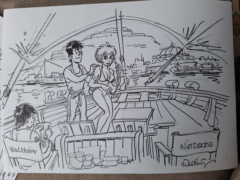 En vente - Natacha  en bateau par François Walthéry - Illustration originale