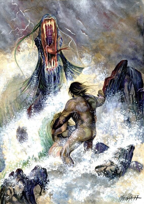 Carlos Meglia, Ernie Chan, Conan the Barbarian v. the plesiosaurus | Skorpio | Carlos Meglia | - Illustration originale