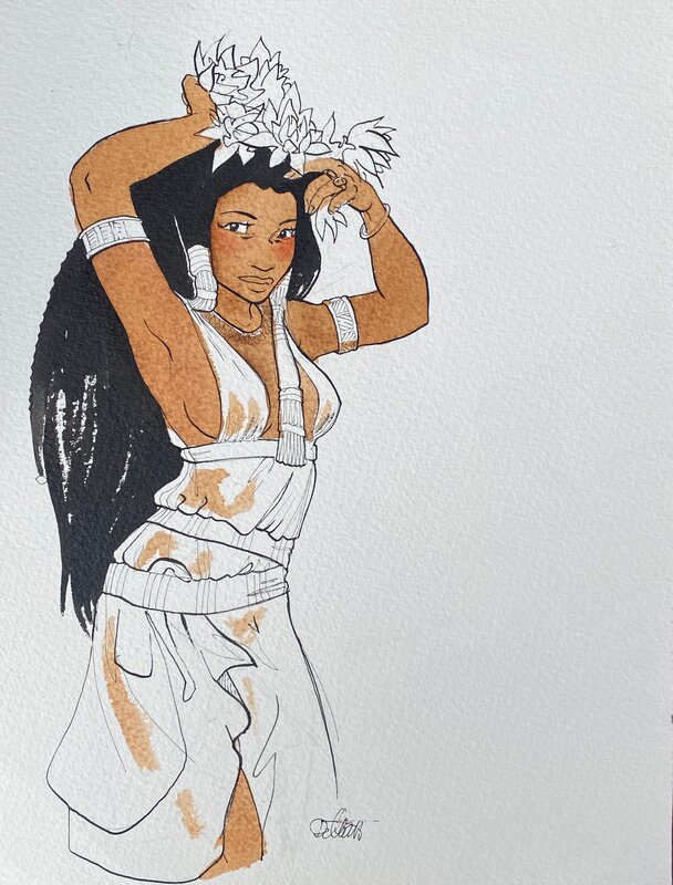 Isabelle Dethan, illustration originale, Égyptienne se coiffant. - Illustration originale