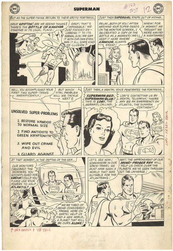 En vente - Curt Swan, George Klein, Superman #162 p2 (Large Art) - Planche originale