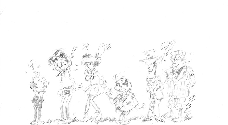 Dino Attanasio, Martin Lodewijk, René Goscinny, André Franquin, Sketch for a silkscreen - Sketch