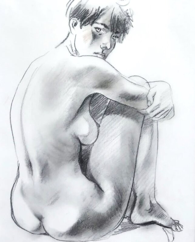 Le cahier bleu - Nu par André Juillard - Illustration originale