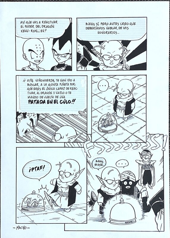 Nacho Fernández, Akira Toriyama, Dragon Fall ART PAGE. Spanish comic book series that is a parody of the manga DRAGON BALL - Illustration originale