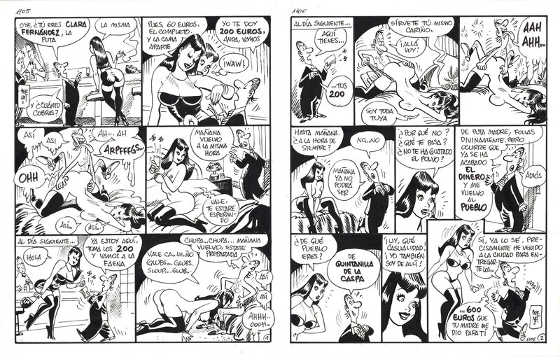 En vente - Bernet : Claire de Nuit gag n° 1105 (planches 1 et 2) - Planche originale
