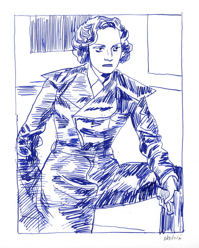 En vente - Frédéric Rébéna - Agent X 27 (Marlène Dietrich) - Illustration originale