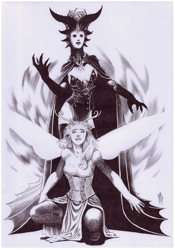 En vente - La fée et la démone par Philippe Bringel - Illustration originale