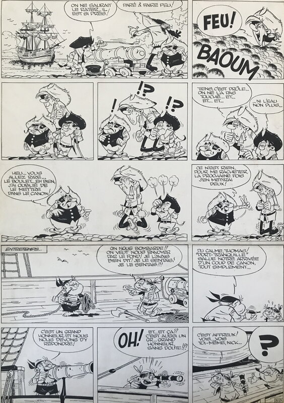 En vente - Marcel Remacle, 1958 - le Vieux Nick et Barbe-Noire : Le Vaisseau du Diable - Planche originale