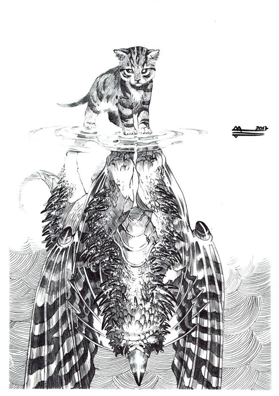 En vente - Le rêve de chaton par Philippe Bringel - Illustration originale