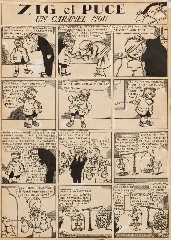 Alain Saint-Ogan, Zig et Puce aux Indes, un caramel mou - Planche originale