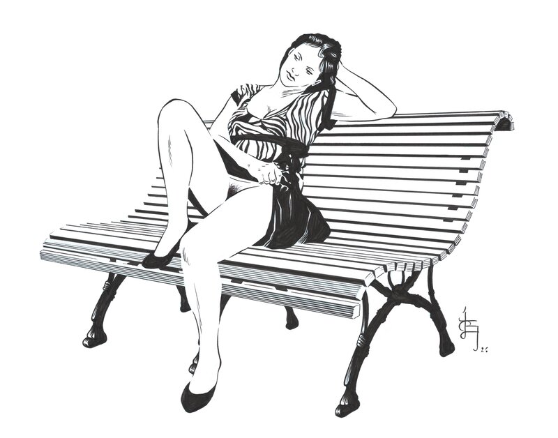 For sale - Girl in stripes 2 by Olaf Boccère - Original Illustration