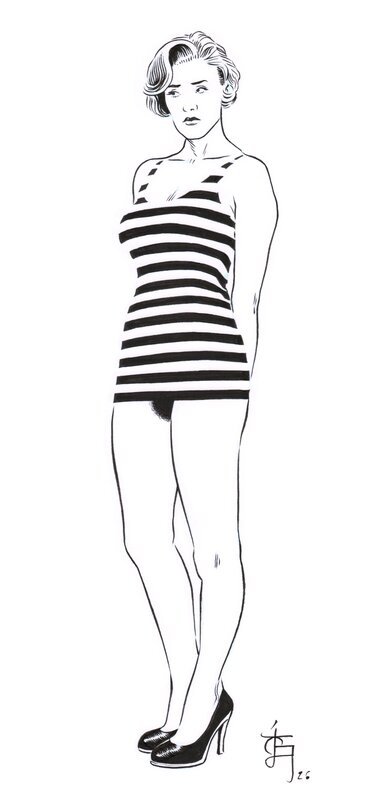 En vente - Girls in stripes 1 par Olaf Boccère - Illustration originale