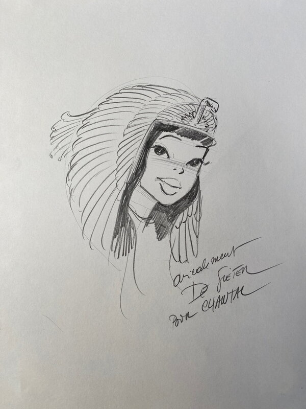 Lucien de Gieter, illustration originale, portrait de la Princesse Théti Chéri portant la couronne royale. - Illustration originale