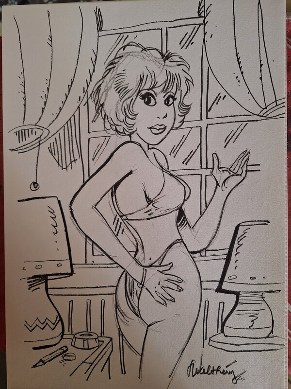 En vente - François Walthéry, Natacha à la fenétre - Illustration originale