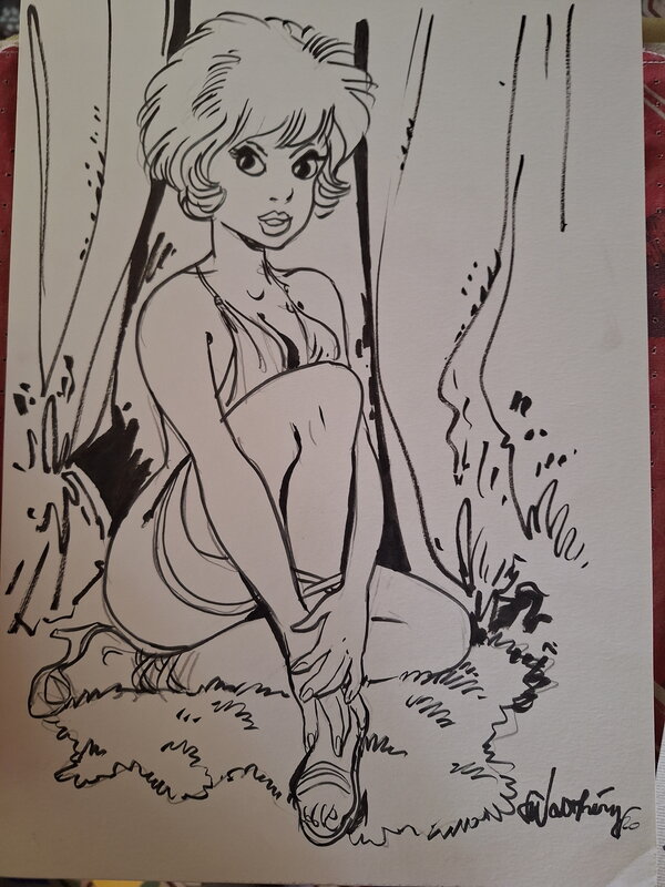 En vente - François Walthéry, Natacha contre un arbre - Illustration originale