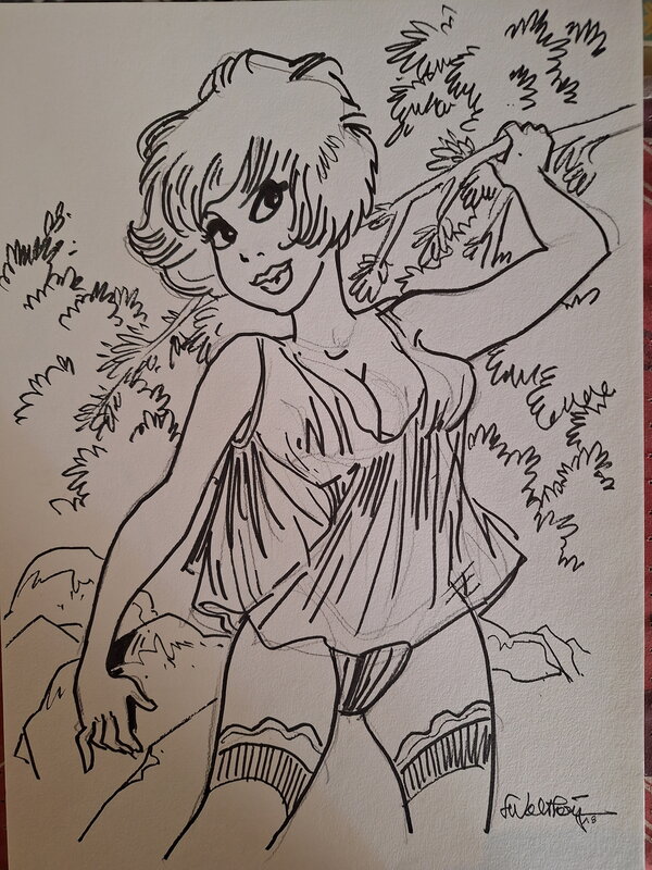 En vente - François Walthéry, Natacha s accroche à une branche - Illustration originale