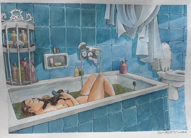 For sale - Davide Garota, Donna che si pettina - Original Illustration
