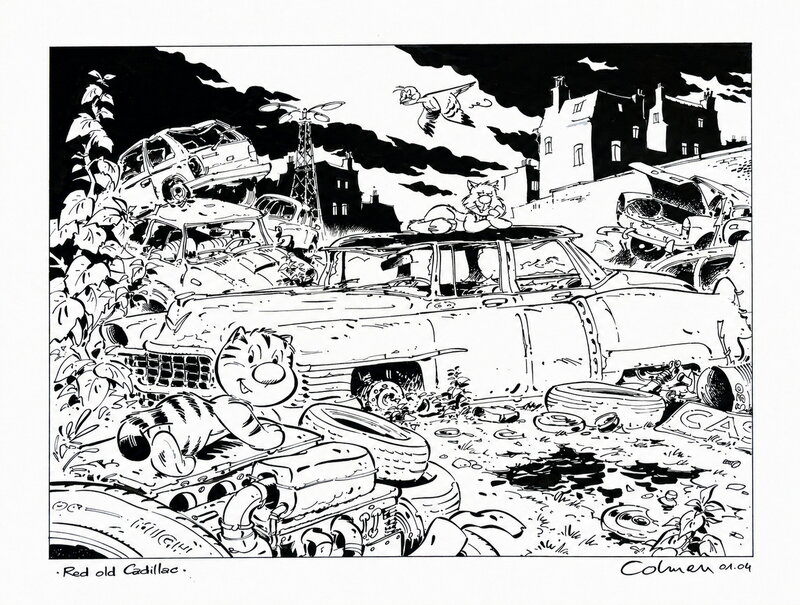 For sale - Stéphane Colman, 2004 - Billy the Cat : Red Hot Cadillac - Original Illustration
