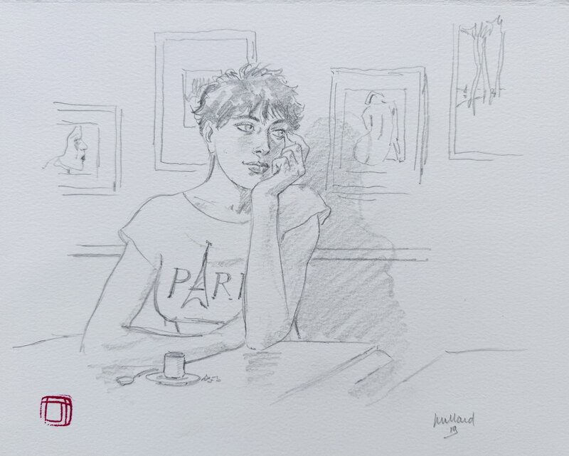 En vente - André Juillard, Louise au café de Paris - Illustration originale