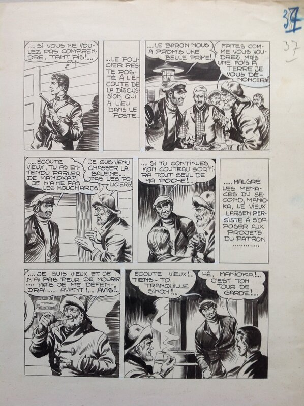 En vente - Fergal, Gallieno FERRI, Atelier Chott, Fergal (Gallieno Ferri - Atelier Chott) Thunder Jack Planche Originale 37 Larsen Encre de Chine petit format RANCHO Bd 1955 - Planche originale