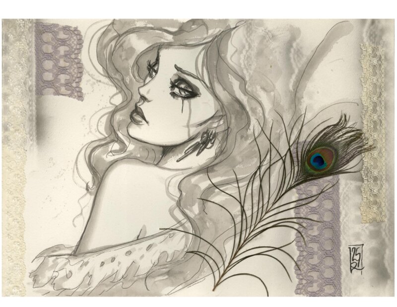 Olivier Ledroit, La femme à la plume de paon - Illustration originale