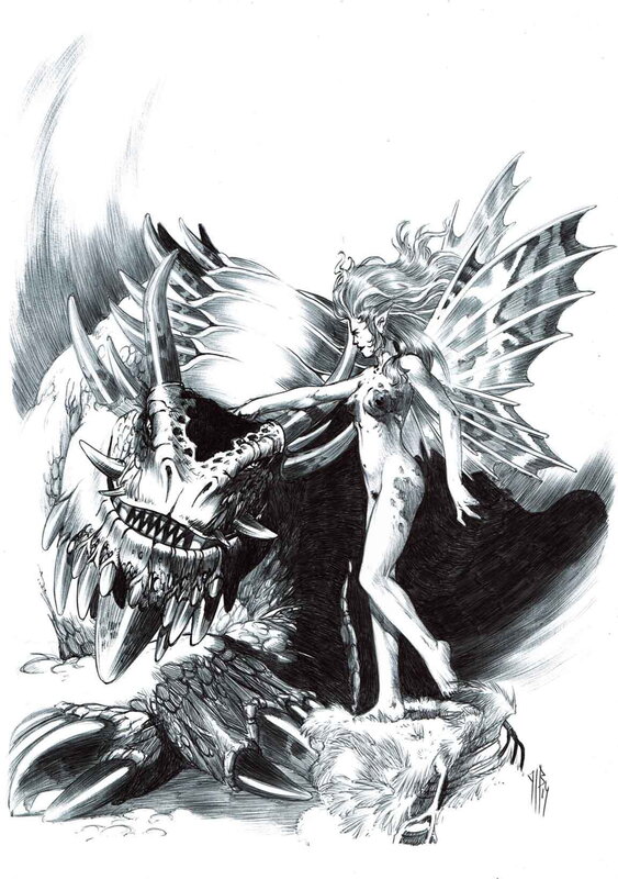 En vente - La fée et le dragon par Philippe Bringel - Illustration originale