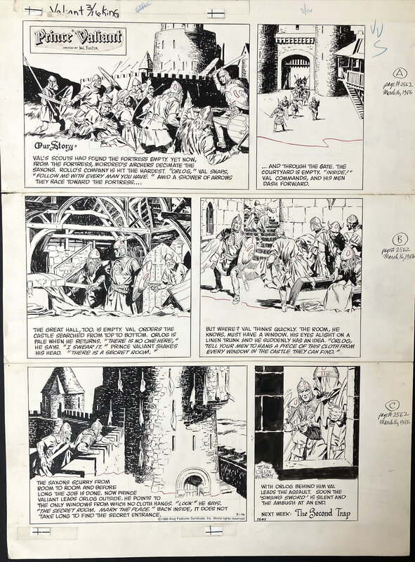 En vente - John Cullen Murphy, Hal Foster, Prince VAILLANT À L'ASSAUT - Planche originale