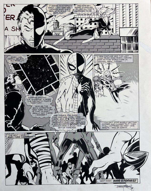 Barry Kitson, Ron Frenz, Stan Lee, Kitson, Spider-Man Weekly#631, first apparence black costume, planche de fin, 1985. - Planche originale