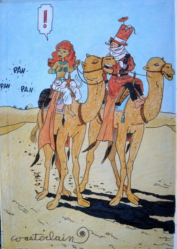 Marc Wasterlain, Parodie Hergéenne - Le Crabe aux pinces d'or - Original Illustration