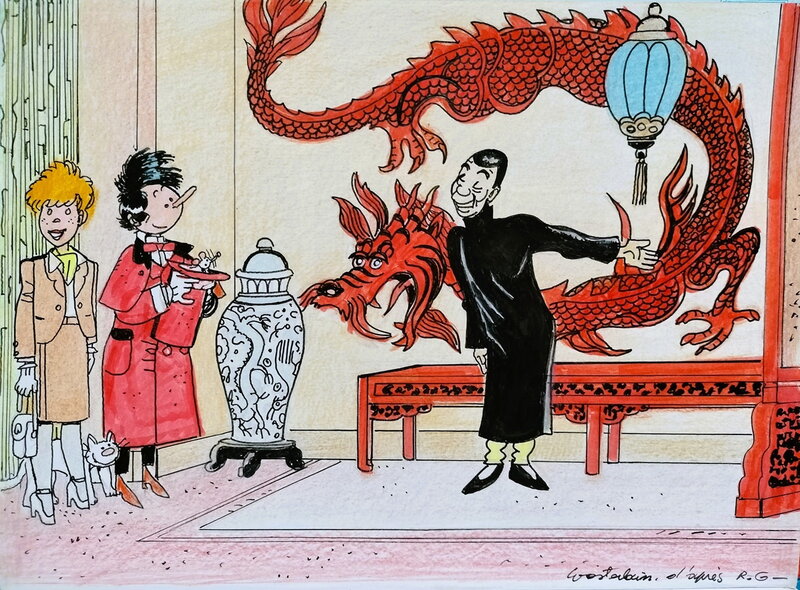 Marc Wasterlain, Parodie Hergéenne - Le Lotus Bleu (2) - Illustration originale