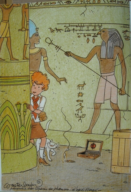 Marc Wasterlain, Parodie Hergéenne - Les cigares du Pharaon - Original Illustration
