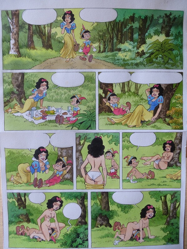En vente - Gürçan Gürsel, Blagues Coquines (Pinocchio et Blanche Neige) - Planche originale