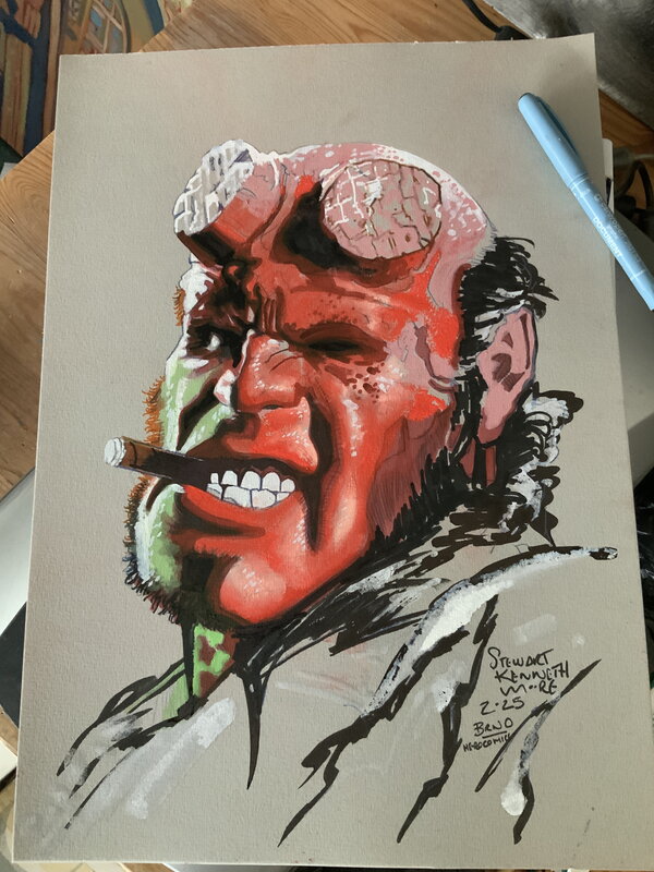 En vente - Stewart Kenneth Moore, Hellboy Convention Sketch - Dédicace
