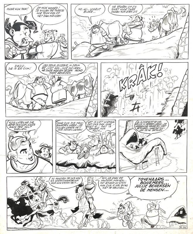 En vente - Albert Uderzo, BELLOY AU PAYS D'ASTERIX - Planche originale