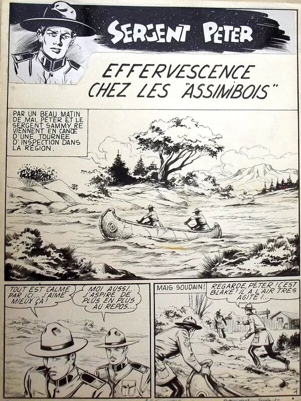Lina Buffolente, Sergent Peter - Page titre d'Effervescence chez les Assimbois paru dans le n°17 de Biribu (Mon journal) - Planche originale