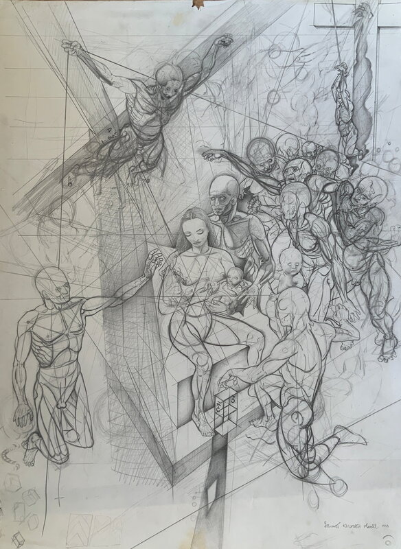En vente - Stewart Kenneth Moore, Crucifixion of the Masses prelim sketch - Dédicace