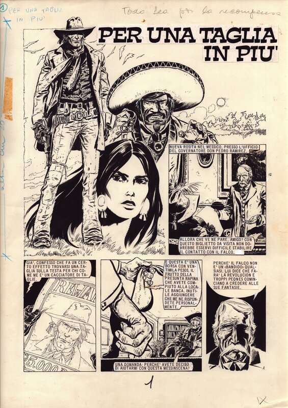 En vente - Enrique Breccia, Per una taglia in più [Lanciostory #44/1976] lot de 3 planches - Planche originale