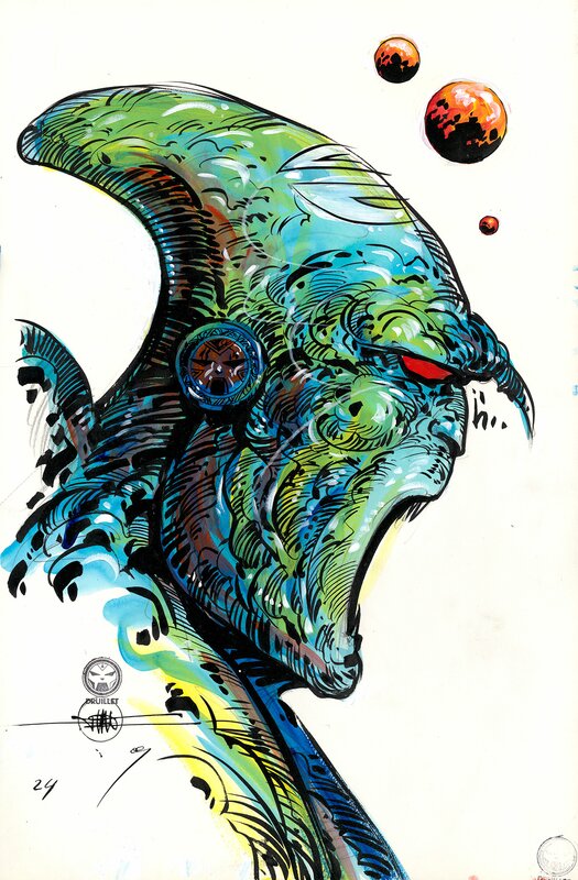 Philippe Druillet, Tête d'alien hurlante - Original Illustration