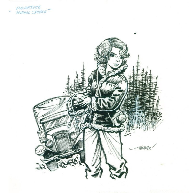 Dessin original Laurent Verron de Juliette (Mademoiselle J) pour une couverture du journal Spirou - Planche originale