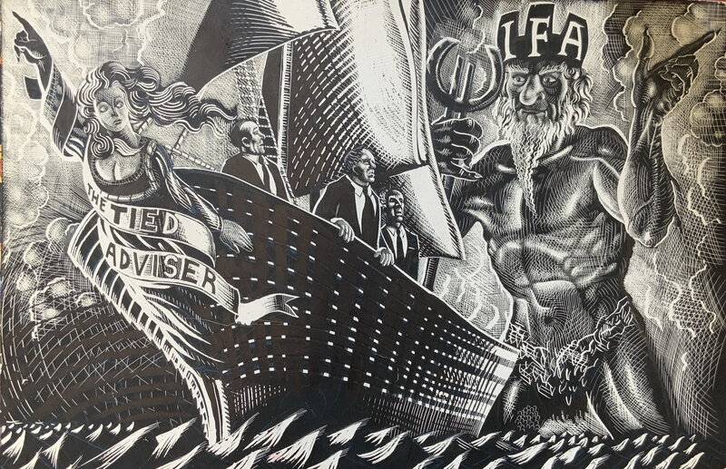 En vente - Stewart Kenneth Moore, Posiedon and The Tied Advisor - WSJ Europe - Illustration originale