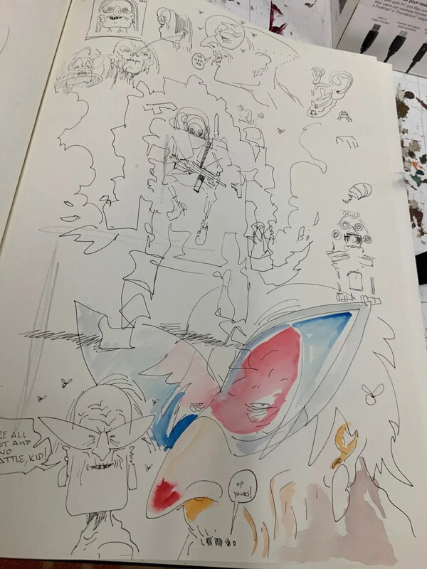 Stewart Kenneth Moore, ‘Up yours!’ Study for ELDER SARAH and her MECH SUIT - JUDGE DREDD SKETCHBOOK - Œuvre originale