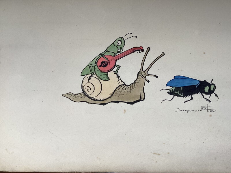 En vente - Scene d insectes par Benjamin Rabier - Planche originale