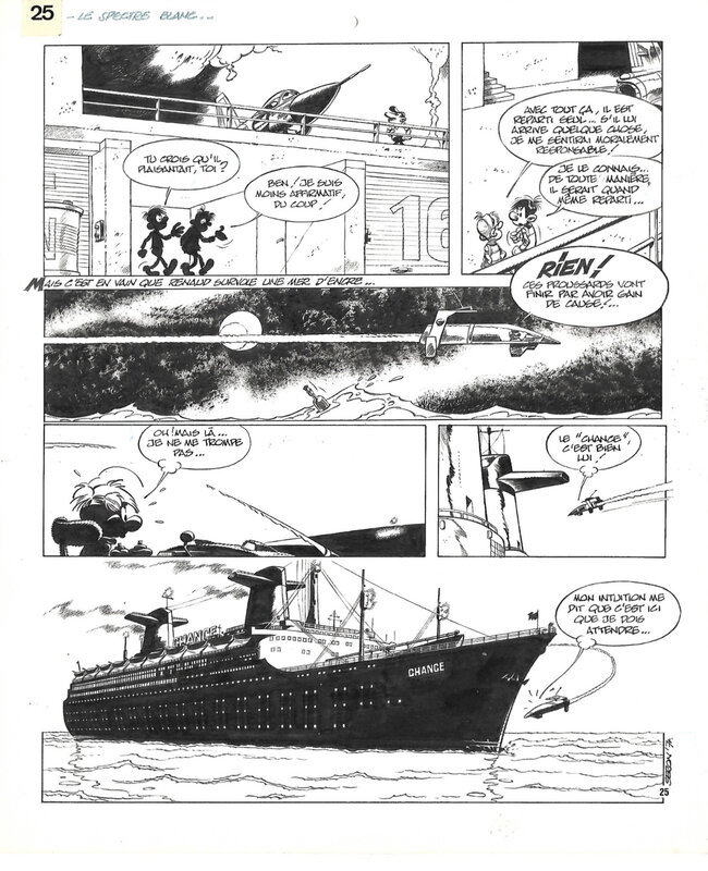 En vente - Pierre Seron, 1974 - les Petits Hommes : le Vaisseau fantôme - Planche originale