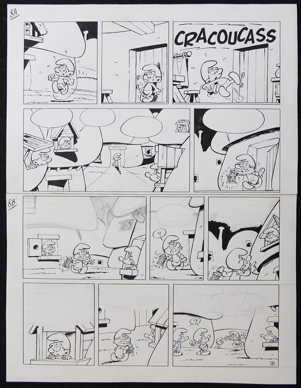 Peyo, Roland Gos, Les Schtroumpfs et le Cracoucass - Planche originale