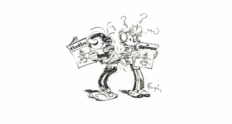 For sale - André Franquin, 1960's - Gaston et Spirou - Original Illustration