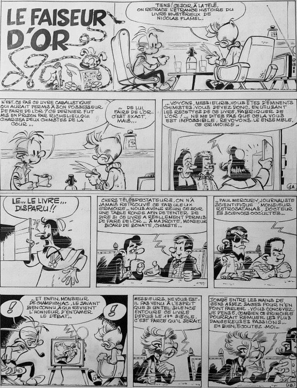 En vente - André Franquin, Jean-Claude Fournier, 1969 - Spirou et Fantasio : le Faiseur d'Or - Planche originale