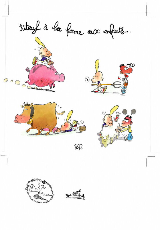 En vente - Zep, 2017 - Titeuf à la ferme aux enfants... - Illustration originale