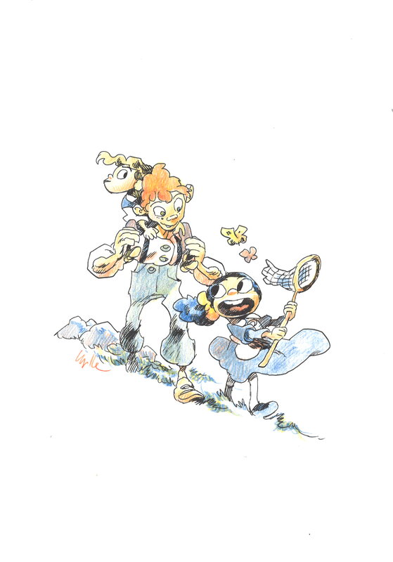 En vente - Cyrille Pomès - Illustration Les enfants de Chatom - Illustration originale