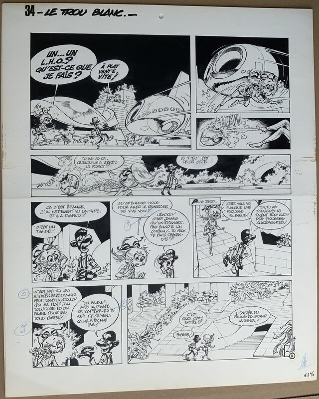 En vente - Pierre Seron, Le trou blanc, planche 34 encre de Chine, pinceau - Planche originale