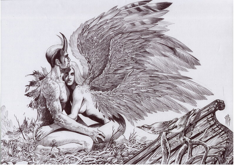 En vente - L'ange déchu par Philippe Bringel - Illustration originale