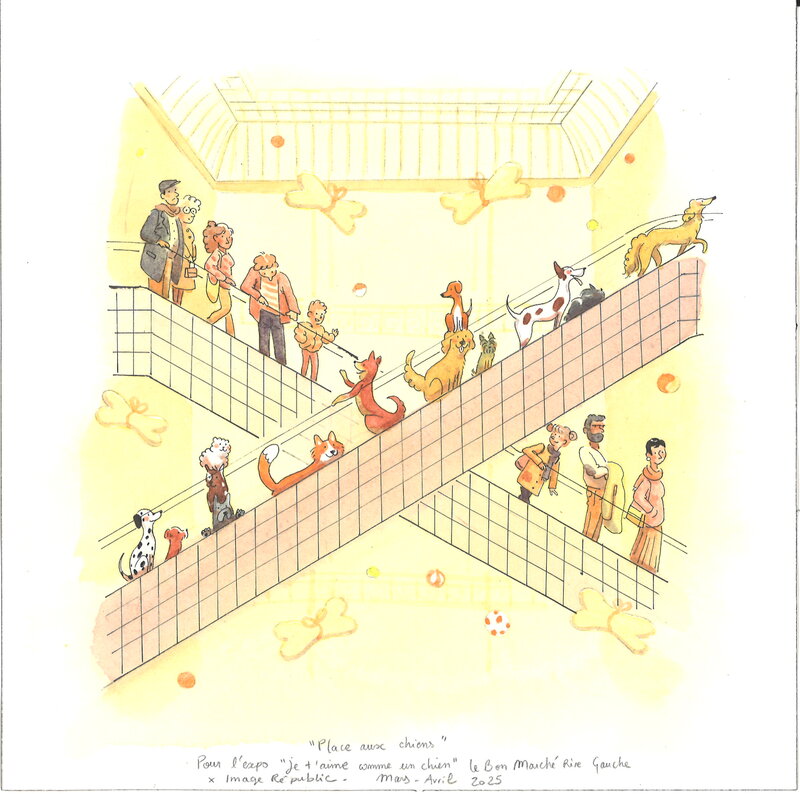 En vente - Lou Zago - Place aux chiens - Illustration originale